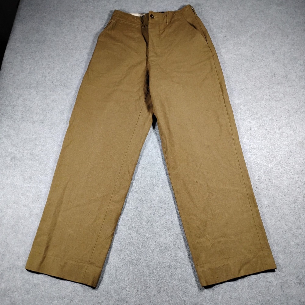 Vintage US Military Army Khaki Wool Chino Field Trousers Mens 28 Wide Leg Pants